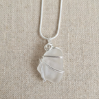 Silver Wrapped White Sea Glass Spiral Pendant, Handmade Boho Silver Pendant, Gift for Her