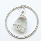 Silver Wrapped Blue Sea Glass Wave, Handmade Boho Silver Pendant, Gift for Her