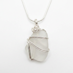 Silver Wrapped White Sea Glass Spiral Pendant, Handmade Boho Silver Pendant, Gift for Her