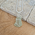 Silver Wrapped Blue Sea Glass Spiral, Handmade Boho Silver Pendant, Gift for Her