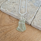 Silver Wrapped Blue Sea Glass Spiral, Handmade Boho Silver Pendant, Gift for Her