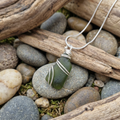 Silver Wrapped Green Sea Glass, Handmade Boho Silver Pendant, Gift for Her