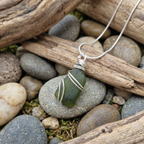 Silver Wrapped Green Sea Glass, Handmade Boho Silver Pendant, Gift for Her