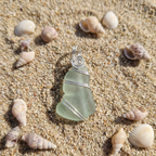 Silver Wrapped Blue Sea Glass Spiral, Handmade Boho Silver Pendant, Gift for Her